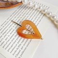 Pasador de pelo corazón de acetato ámbar retro con logo dorado y diseño artesanal francés - 7cm / Marrón
