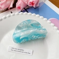 Blue marble acetate hair claw clip with a semi-circular design for women hair styling - 8cm / Sky Blue