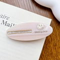 Rosa ovaler Essigsäure-Haarclip mit Strasssteinen und goldenem Smile-Emblem - 6.3cm / Himmelrosa