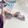 Fermaglio per capelli a fiocco in acetato con trama marmorizzata e scritte oro - 9.5CM / Viola Iridescente