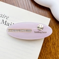 Retro ovaler Haarclip in Hellrosa aus Acetat mit Smiley-Emblem und rechteckigen Zirkonen - 6.3cm / Blasslila