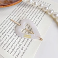 Pinza para el pelo de acetato blanco con forma de corazón y base de metal dorado - 7cm / Blanco Sirena