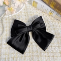 Elegante zwarte satijnen haarclip met grote strik en zijdeachtige glans voor dames - 20cm / Zwart