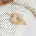 Vintage heart shaped acetic acid hair clip with marble texture and golden metal pin - 7cm / Orange Pink