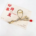 Pince à cheveux dragon doré avec strass et perle rouge au style chinois traditionnel - Grand / Dragon Caché