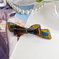 Elegante fermaglio per capelli a fiocco in acetato con motivi tartarugati blu - 9.5CM / Blu Cioccolato