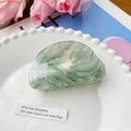 Elegant green and white marble pattern semi-circular hair claw clip for women's updos - 8cm / Dark Green