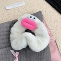 White fuzzy monster scrunchie with pink lips and funny eyes hair accessory for girls - Thick Lips White