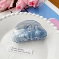 Blue marble acetate hair claw clip with celestial star pattern in a half-round shape - 8cm / Deep Sea Blue