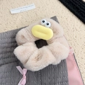 Cute peach plush monster scrunchie with funny big eyes and soft faux fur texture - Thick Lips Milk Coffee