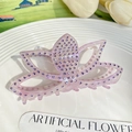 Pinza para el pelo de loto púrpura brillante con diamantes de imitación en plato elegante - Lavanda
