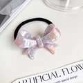 Pink marble acetate bow hair tie with high elastic band and gold handmade logo - Colorful Purple Pink