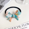 Elegant bow hair tie with pink and blue marble pattern acetate and black elastic band - Colorful Orange Blue