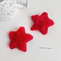 Coppia di fermagli per capelli a stella in peluche rosso con morbida finta pelliccia - Stella (6CM)