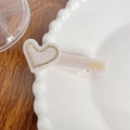 Cream marble acetate heart hair clip with rhinestones and gold handmade lettering - White