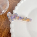 Elegant purple marble acetate heart hair clip with sparkling rhinestones and duckbill clasp - Purple