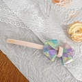Pink French acetate hair clip with colorful tie-dye bow and gold handmade logo - Iridescent Purple (12cm)