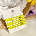 Set of 3 fluorescent yellow wavy hair clips on a white card with decorative flowers - 6cm / Grass Green