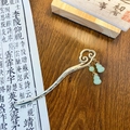 Silver dragon hairpin with hollow auspicious clouds and green jade gourd tassels - Auspicious Cloud Gourd Style
