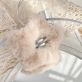Creamy beige plush flower hair clip with soft fuzzy texture and silver metal grip - Coffee 6.5CM