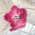 Hot pink plush star hair clip with soft faux fur texture and black metal BB clip base - Bayberry Red 6.5CM