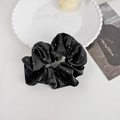 Elegant black velvet scrunchie with silver glitter accents and soft pleated texture - Small / Black