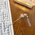 Golden dragon hairpin with pink flowers and pearls on a vintage wooden background - Pearl Plum Blossom Style