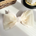 Barrette nœud géant blanc crème en satin et organza pour une coiffure style français - Beige / 19cm