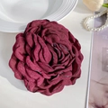Elegant burgundy fabric 3D rose hair clip shown with stylish pearls and flowers - 12cm / Dark Red