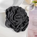 Elegant large black fabric rose hair clip for women with detailed layered petals - 12cm / Glossy Black