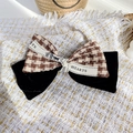 Elegante haarklem met pied-de-poule patroon, zwart fluweel en luxe satijnen lint - Bruin Lint 16CM