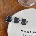 Haarklammer mit drei schwarzen Katzen, rosa Rand und goldener Barrette La France Schrift - Schwarze Katze