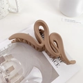 Matte coffee brown wave-shaped oversized hair claw clip for thick hair styling - Curved Coffee