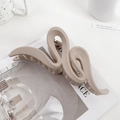 Matte beige oversized wave hair claw clip for thick hair in minimalist aesthetic - Curved Milk Coffee