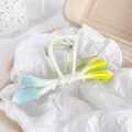 Creamy white ribbon butterfly hair claw clip with light blue and yellow gradient tips - Yellow Blue