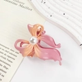 Elegant gradient pink butterfly hair claw clip with pearl detail and glossy finish - Pearlescent Pink