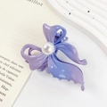 Elegant purple gradient butterfly hair claw clip featuring a large faux pearl center - Pearl Purple