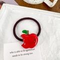 Elastic hair tie with red acetate apple charm and sparkling rhinestones for women - Apple