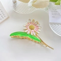 Haarklammer mit rosa-weißer Gänseblümchen-Blüte und goldenem Metall-Finish für Damen - 11.5CM / Dunkelrosa Gänseblümchen