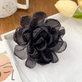 Elegant black layered tulle rose hair claw clip with delicate fabric petals - Black