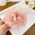 Pink organza floral hair claw clip featuring multilayered 3D rose flower design - 10cm / Pink
