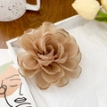 Elegant champagne fabric rose hair claw clip made of layered organza for women - Brown