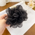Elegant large black organza flower hair claw clip with a resin base for women - 10cm / Black