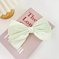 Pasador de pelo de doble lazo verde menta satinado con elegante estampado floral - 20cm / Verde Manzana