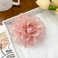 Elegant light pink layered fabric rose hair clip with a translucent organza finish - Pink