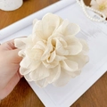Elegant cream white layered mesh flower hair claw with shimmering silver metallic threads - 10cm / Milk Coffee