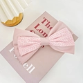 Elegante pinza de pelo de satén rosa claro con flores y diseño de doble capa retro - 20cm / Rosa