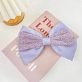 Pinza para el pelo con lazo doble de satén en color lavanda con elegante estampado floral - 20cm / Púrpura Hemerocallis