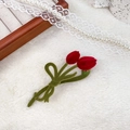 Elegant red flocked tulip hair claw clip with velvet texture and green stem bow design - Tulip Flat Clip 11.5cm