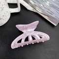Light purple pearlescent butterfly hair claw clip with faux pearl trim on black leather - Purple
